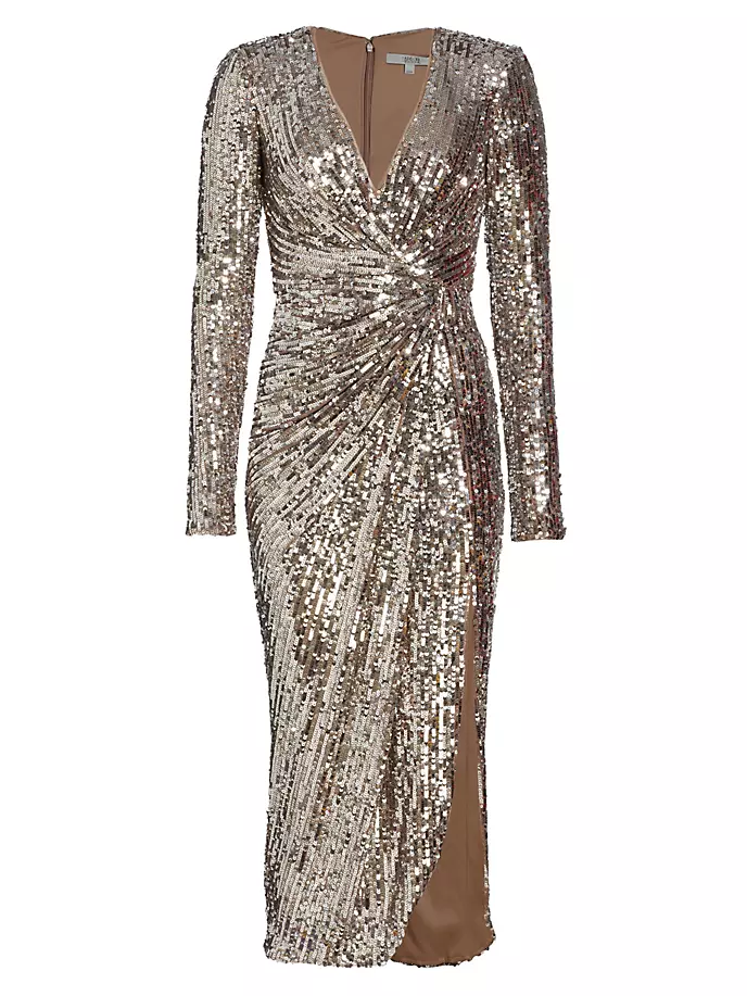 

Платье-миди с пайетками Badgley Mischka, цвет silver gold