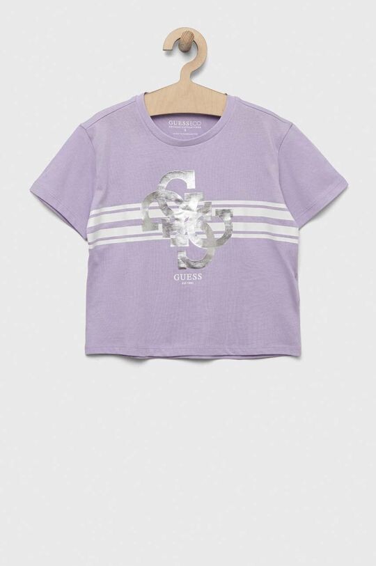

Детская хлопковая футболка Guess, фиолетовый