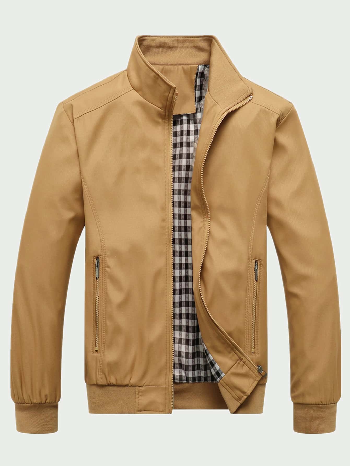 цена Мужская повседневная куртка с застежкой-молнией и воротником-стойкой Manfinity Homme, хаки