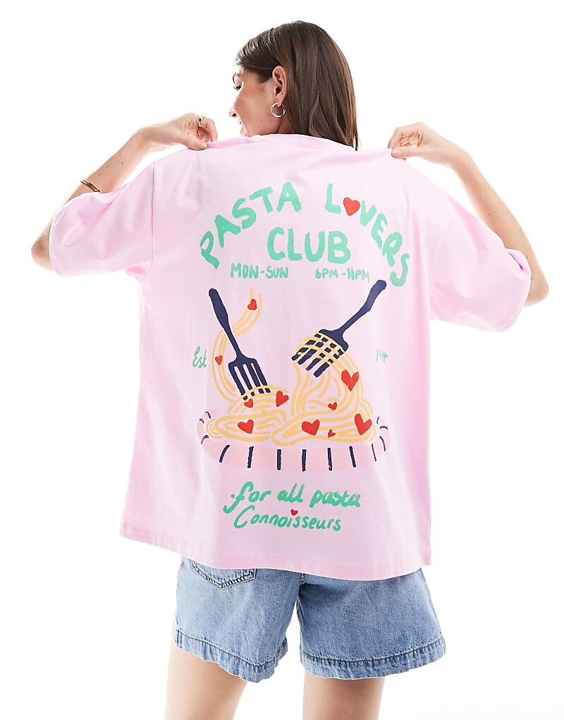 

Розовая футболка оверсайз с рисунком ASOS DESIGN 'Pasta Lover'