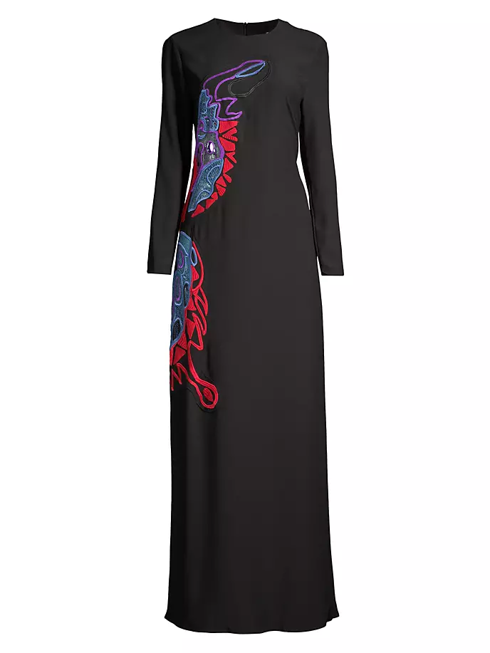 Платье макси с вышивкой бабочками Stella Jean, черный