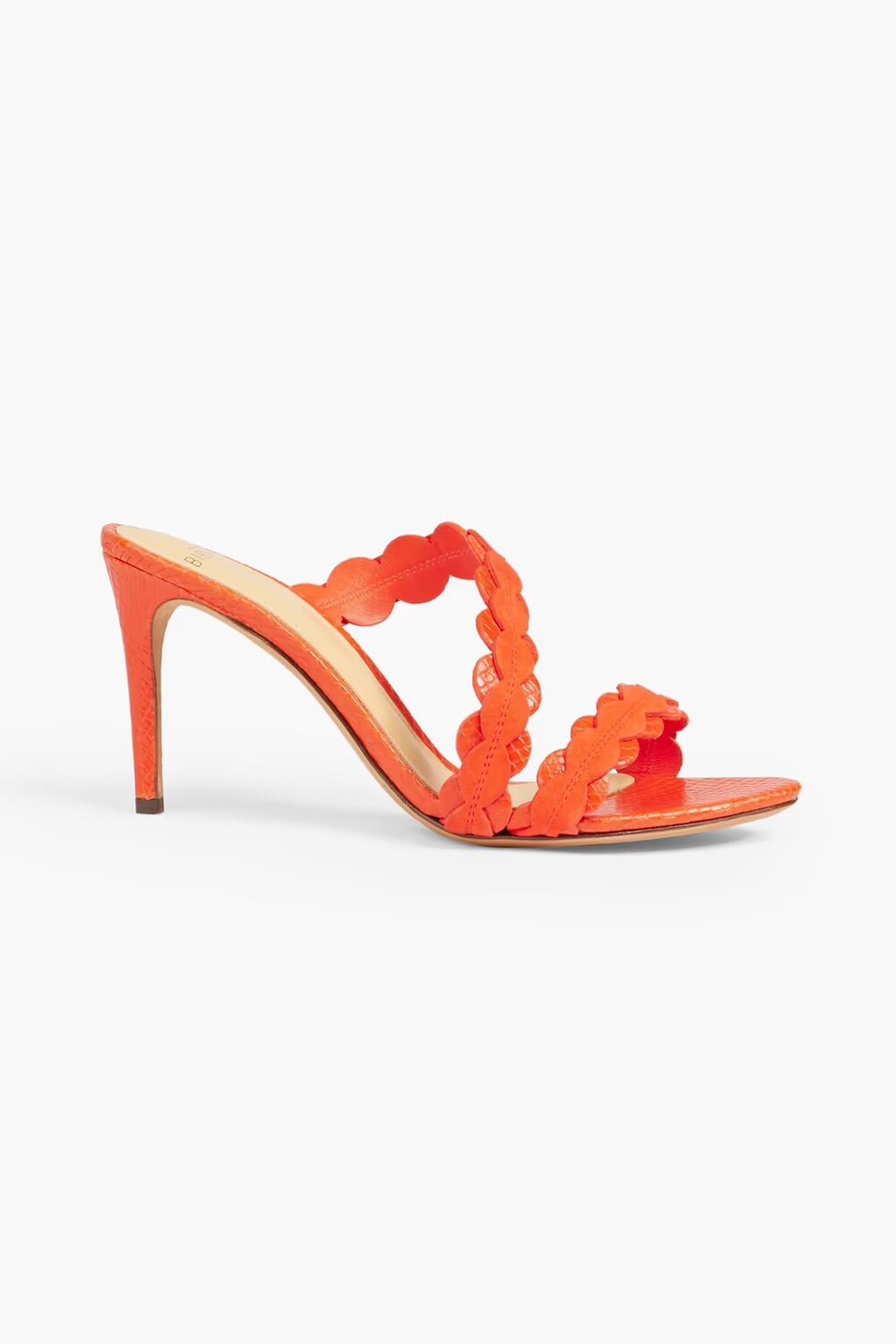 

Мюли Barbara 85 из замши с зубцами и кожи со змеиным эффектом Alexandre Birman, ярко оранжевый