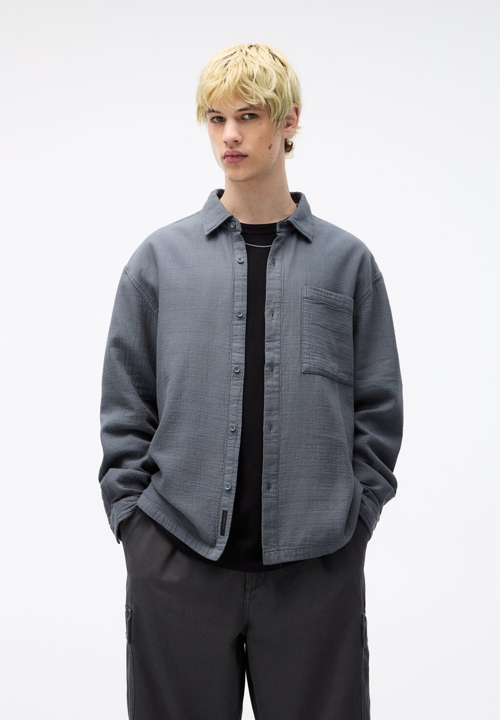 

Рубашка LONG SLEEVE CRACKLE PULL&BEAR, цвет blue
