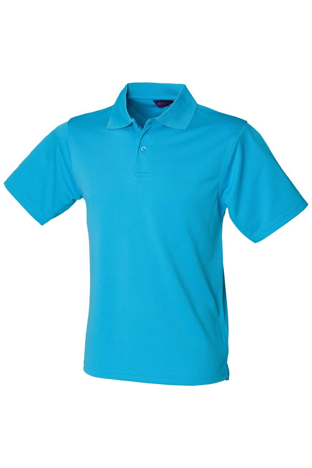 Рубашка поло Coolplus из пике Henbury, синий рубашка поло coolplus из пике henbury черный
