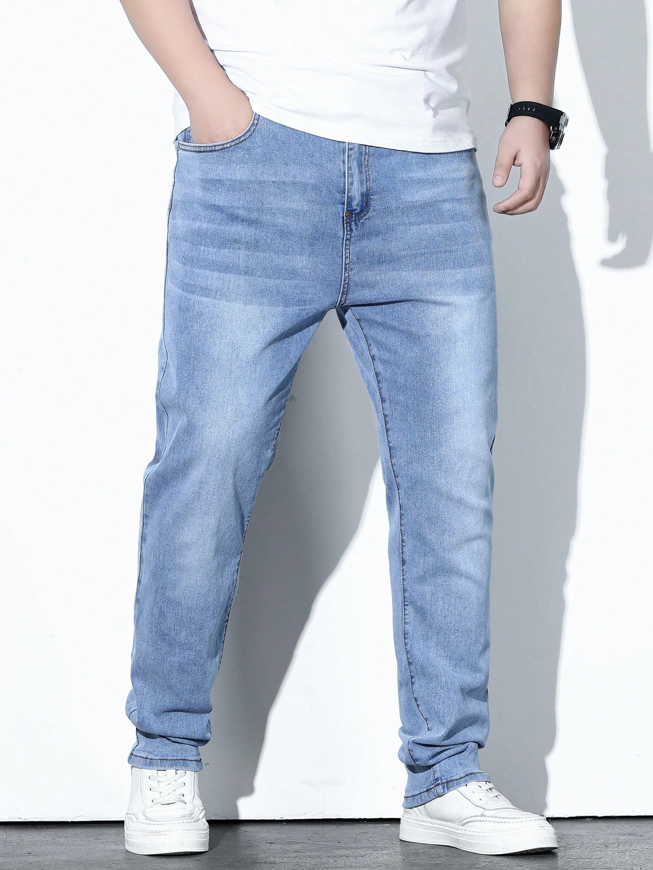 Мужские джинсы Manfinity LEGND больших размеров с застежкой-молнией и карманами, легкая стирка мужские джинсы джинсы с рельефной молнией облегающие брюки мужские джинсы карандаш джинсы скинни для мужчин