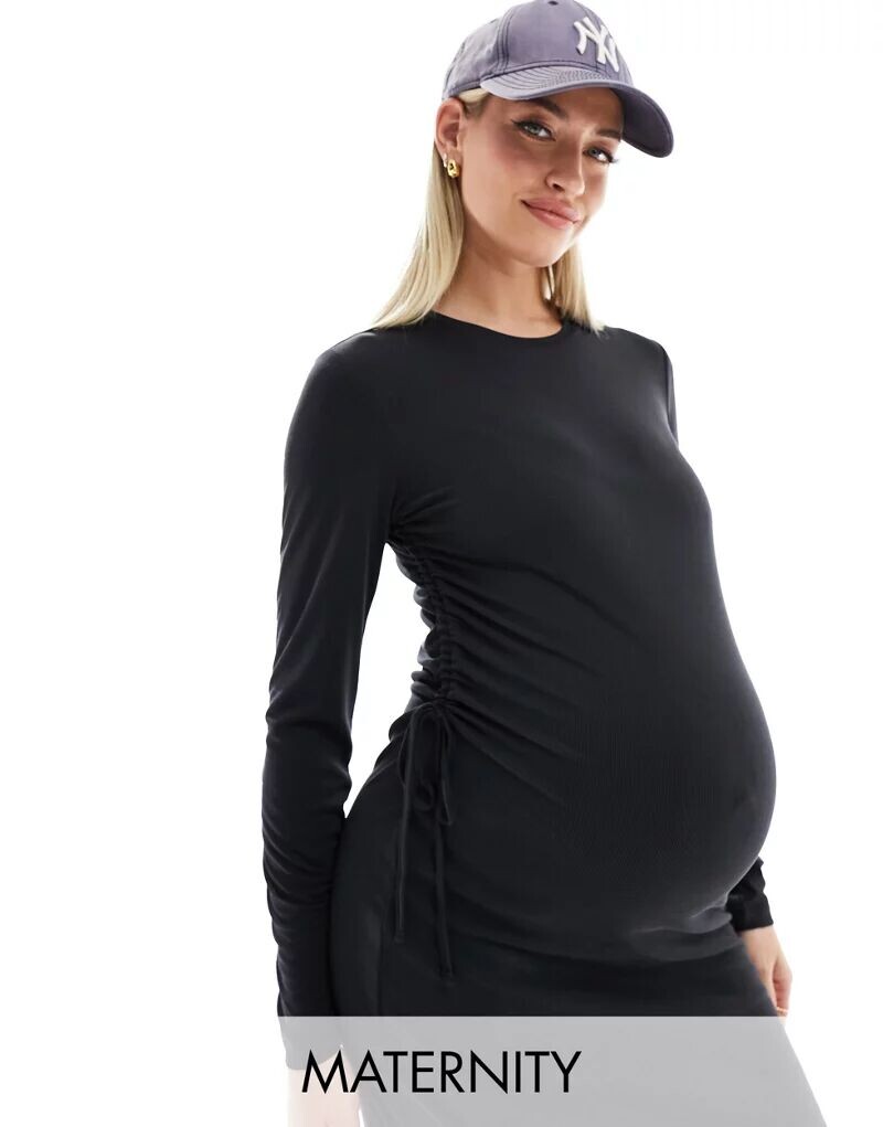 

Черное платье миди со сборками по бокам Vero Moda Maternity