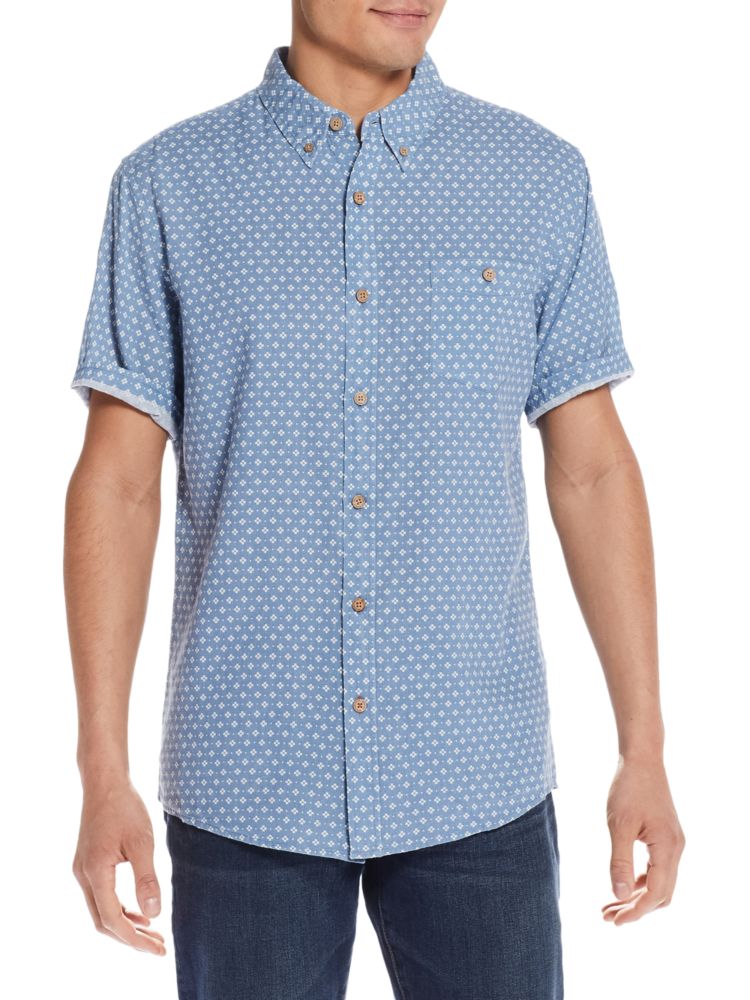 Оксфордская рубашка из льняной смеси с короткими рукавами Weatherproof Vintage, цвет Riverside Neat