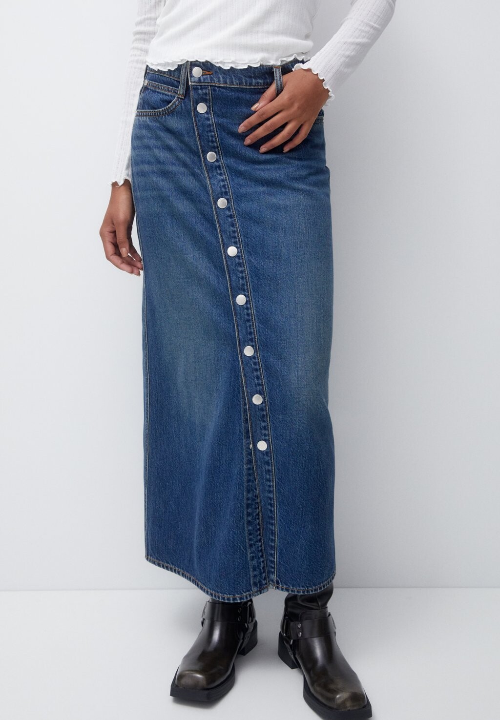 

Длинная юбка Long PULL&BEAR, цвет blue denim