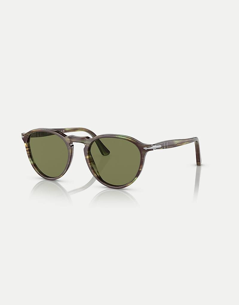 

Persol - po3286s - Солнцезащитные очки-фантосы зеленого цвета в полоску с зелеными линзами