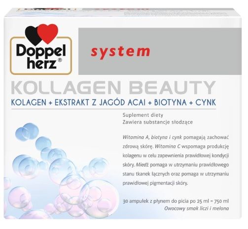 Doppelherz System Kollagen Beauty Płyn препарат, улучшающий состояние кожи, 30 шт.