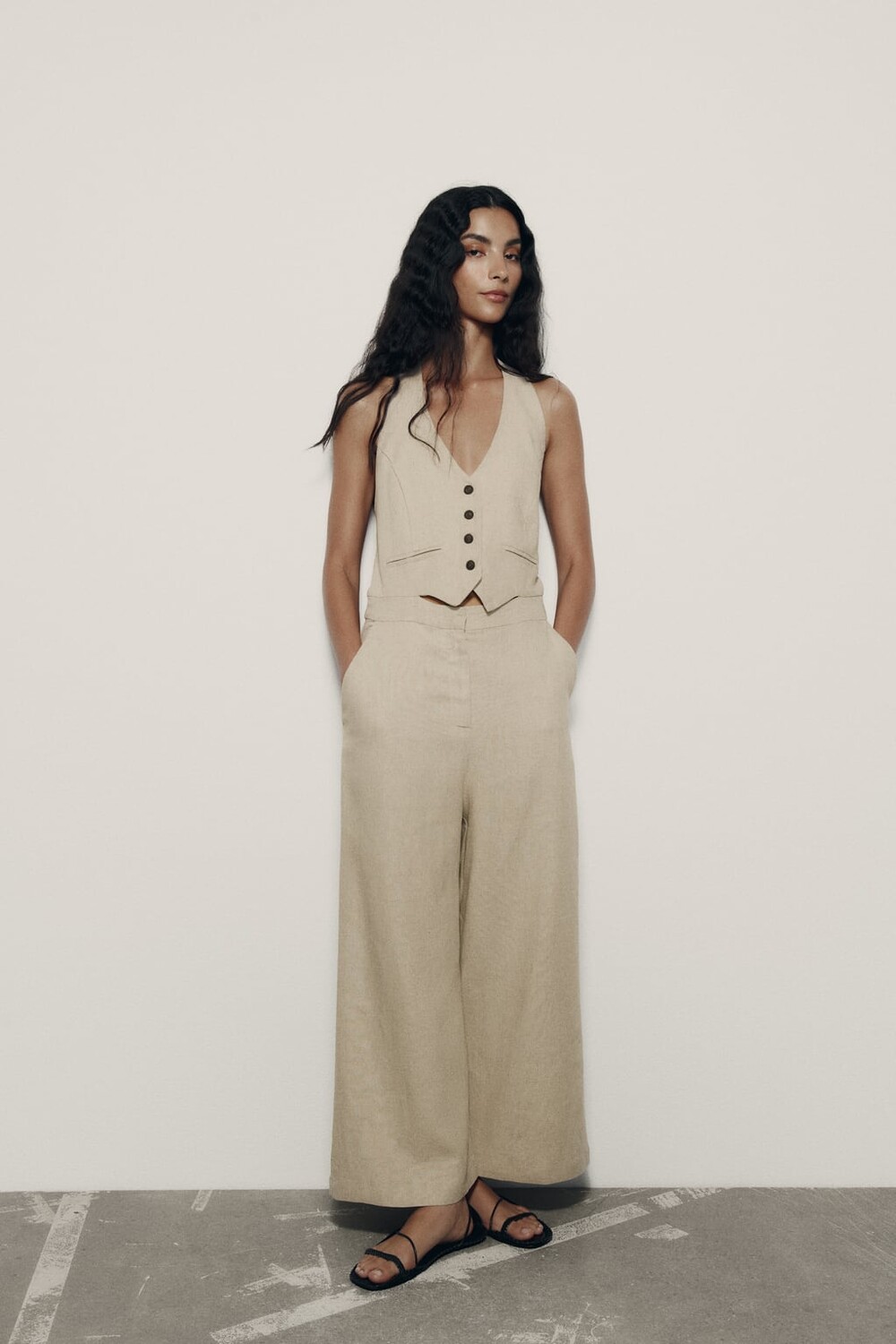 

Комбинезон из смешанного льна ZARA, бежевый