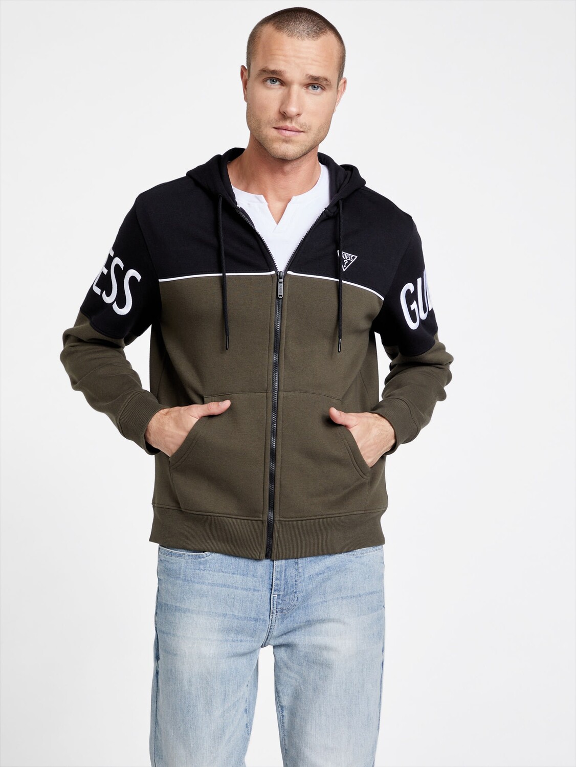 

Толстовка на молнии Eco Harrison с цветными блоками Guess Factory, цвет Olive Light Green