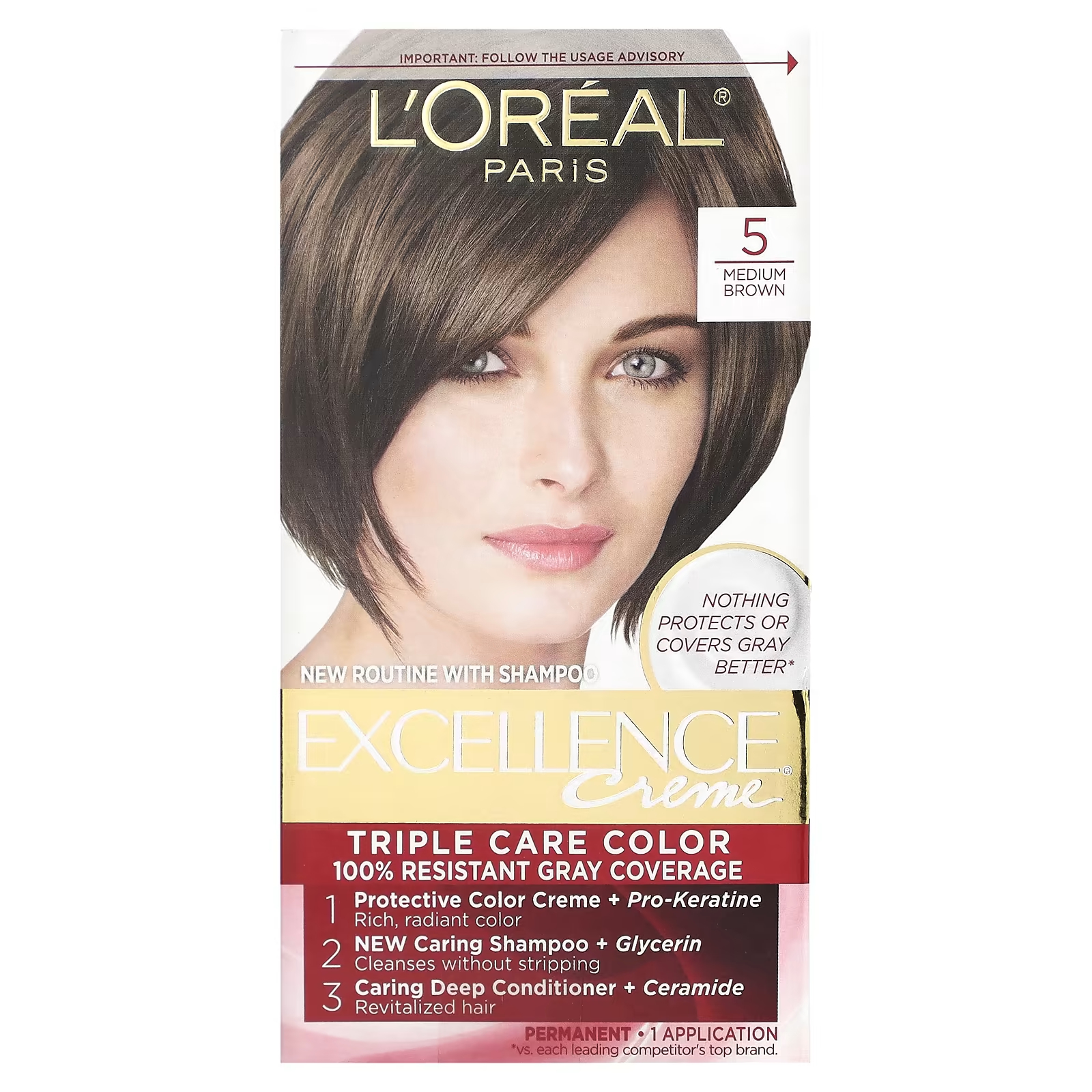 Краска для волос L'Oréal Excellence Creme Triple Care Color 5 средне-коричневый шампунь для волос dctr go healing system шампунь для глубокого восстановления волос collagen filler shampoo