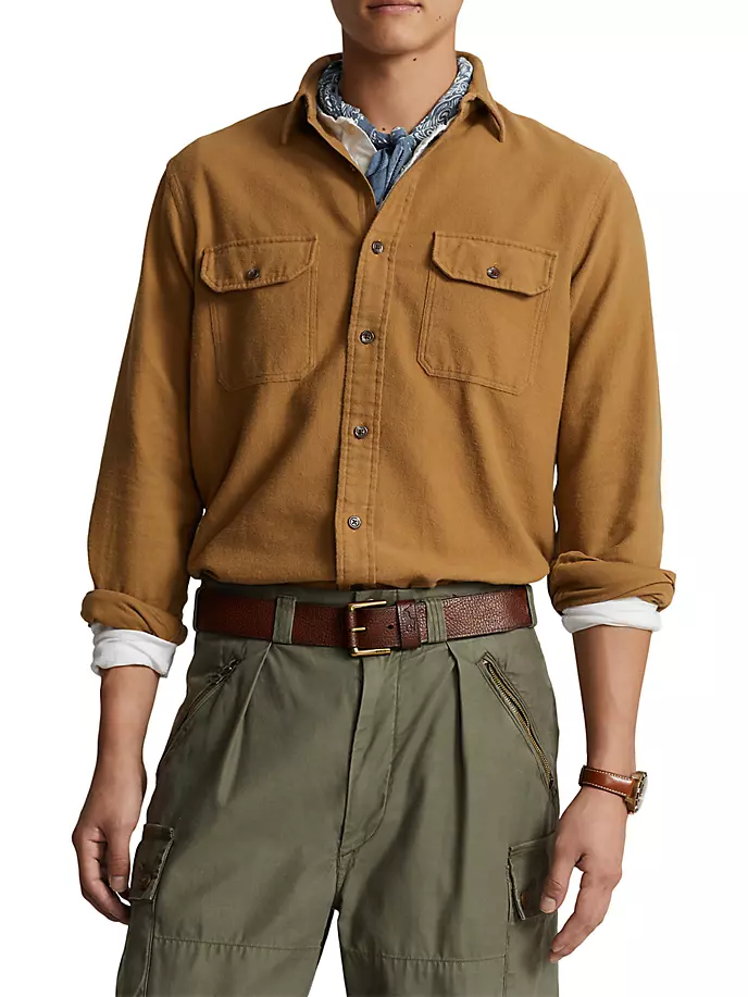 

Рубашка на пуговицах из замши Polo Ralph Lauren, цвет sand surf