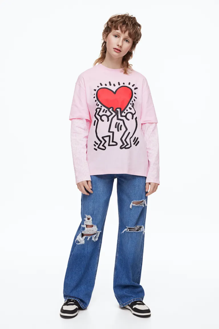 

Объемная футболка с длинным рукавом H&M, розовый
