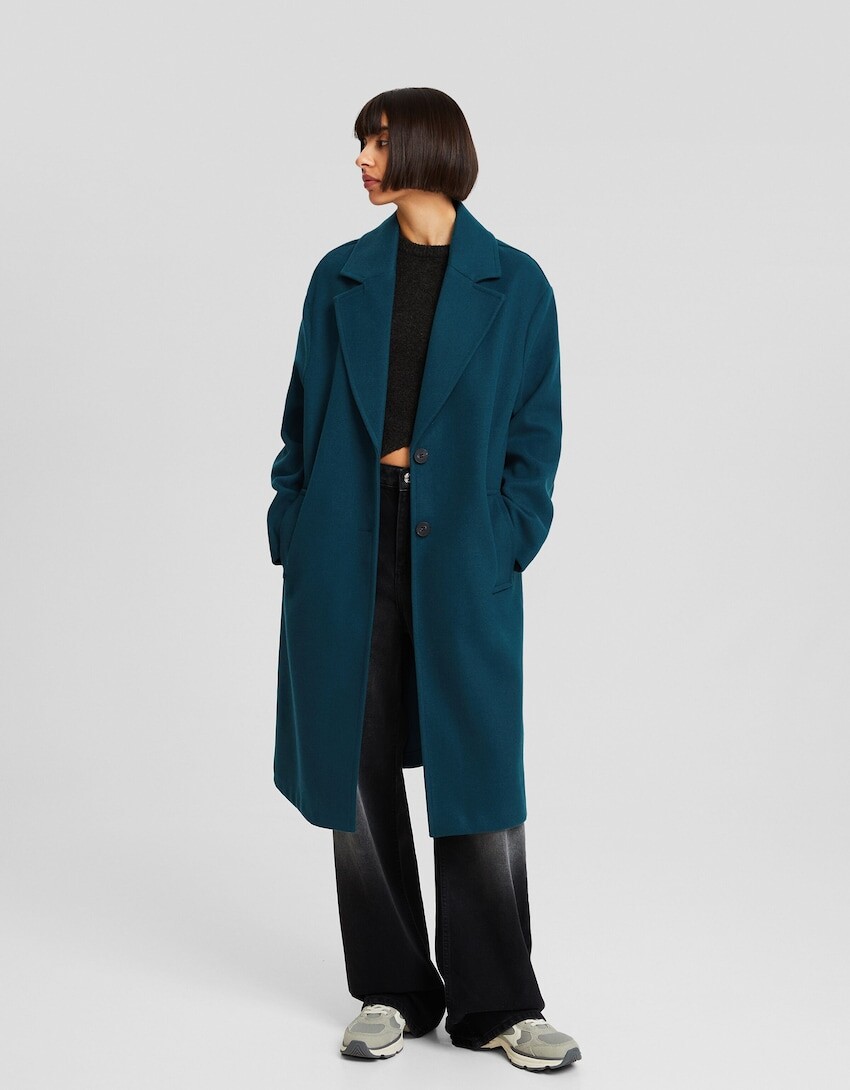 

Длинное мягкое пальто Bershka, бирюзовый