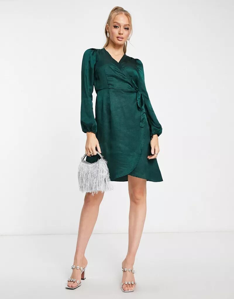 

Атласное платье миди с запахом Vero Moda зелено-елового цвета, Зеленый