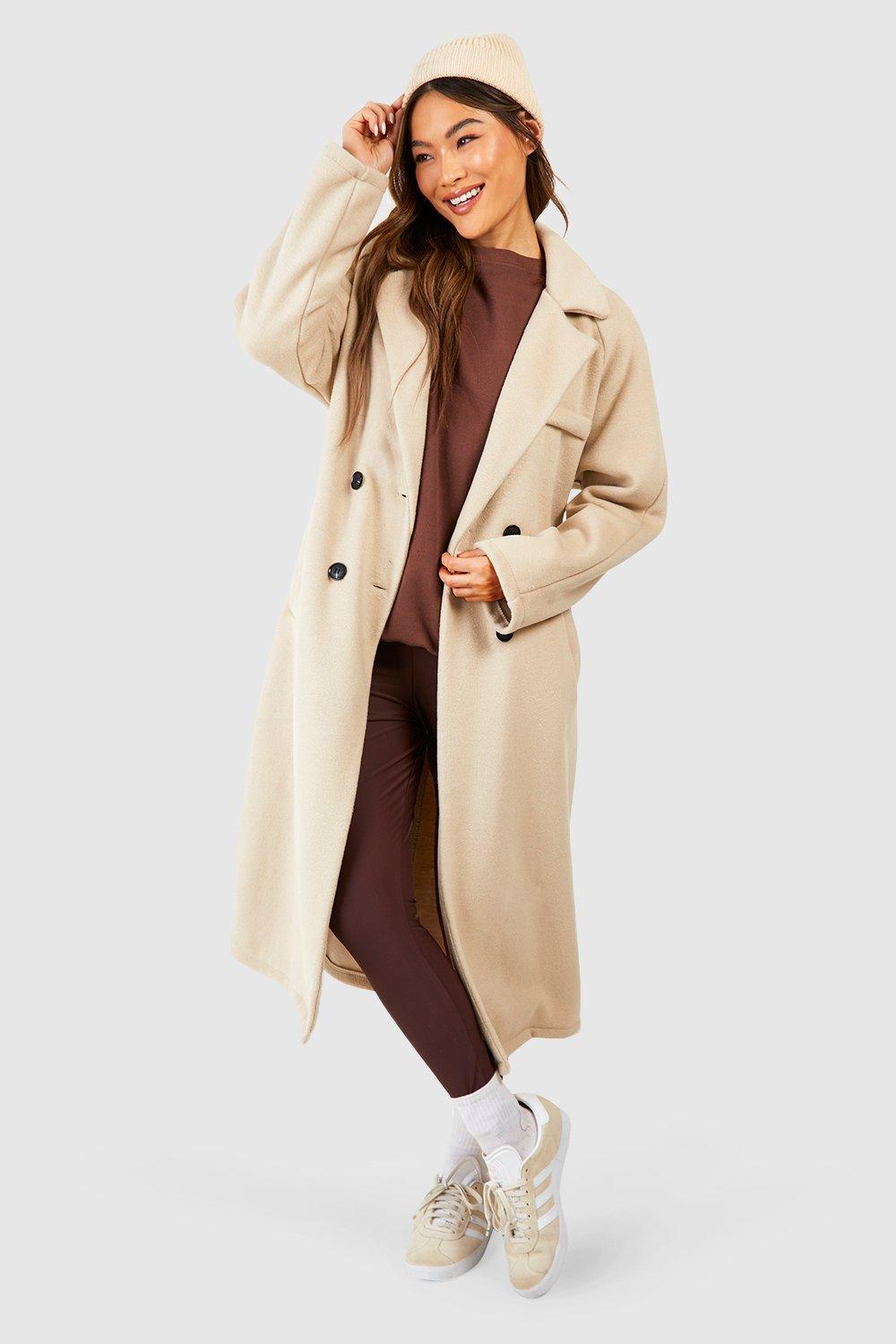 цена Объемное пальто из текстурированной шерсти с рукавами реглан boohoo, бежевый