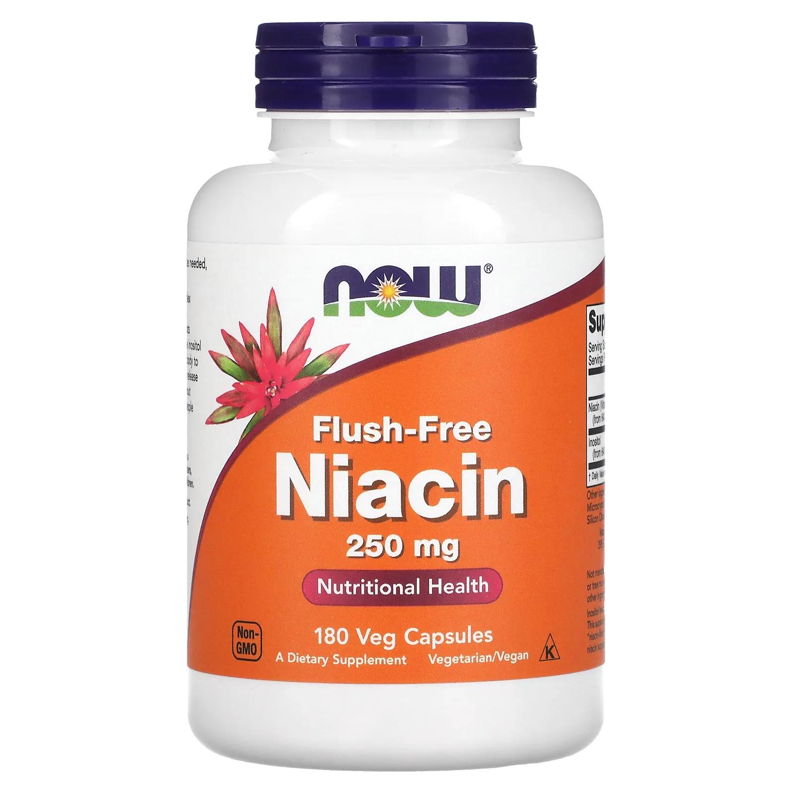 Now Foods Не вызывающий покраснения ниацин 250 мг 180 растительных капсул