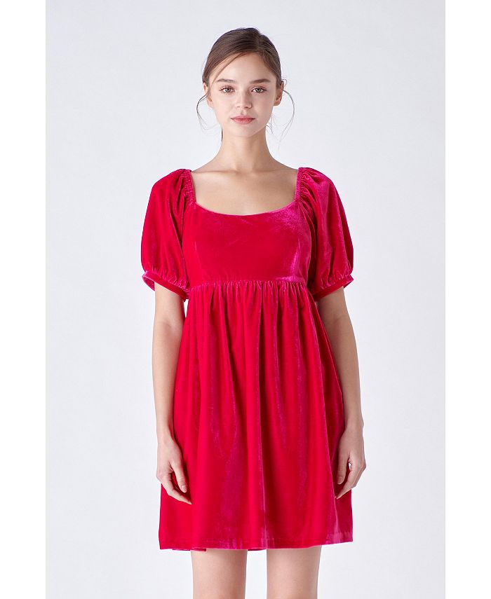 Женское бархатное мини-платье с круглым вырезом English Factory, розовый