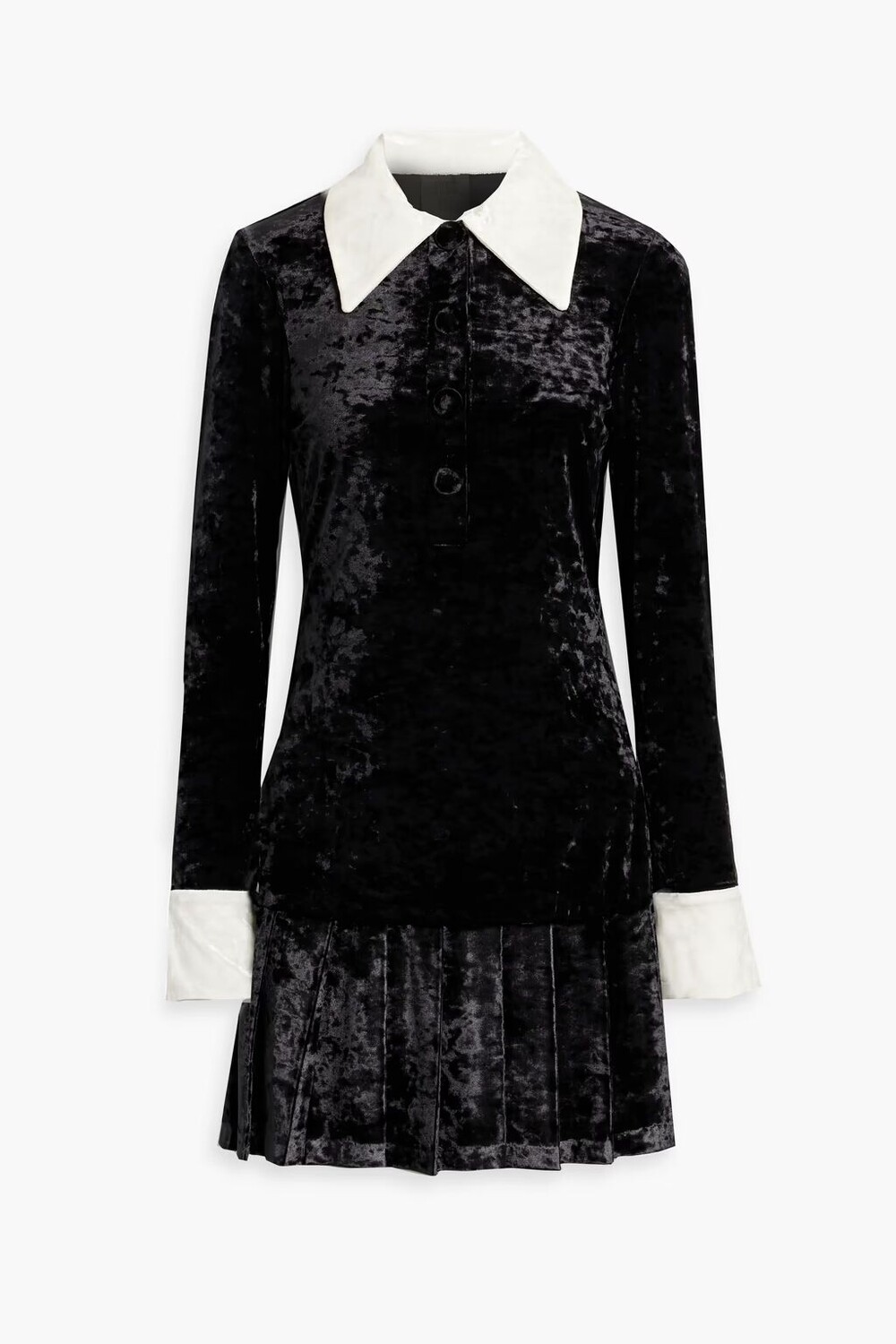 

Плиссированное мини-платье из мятого бархата Anna Sui, черный