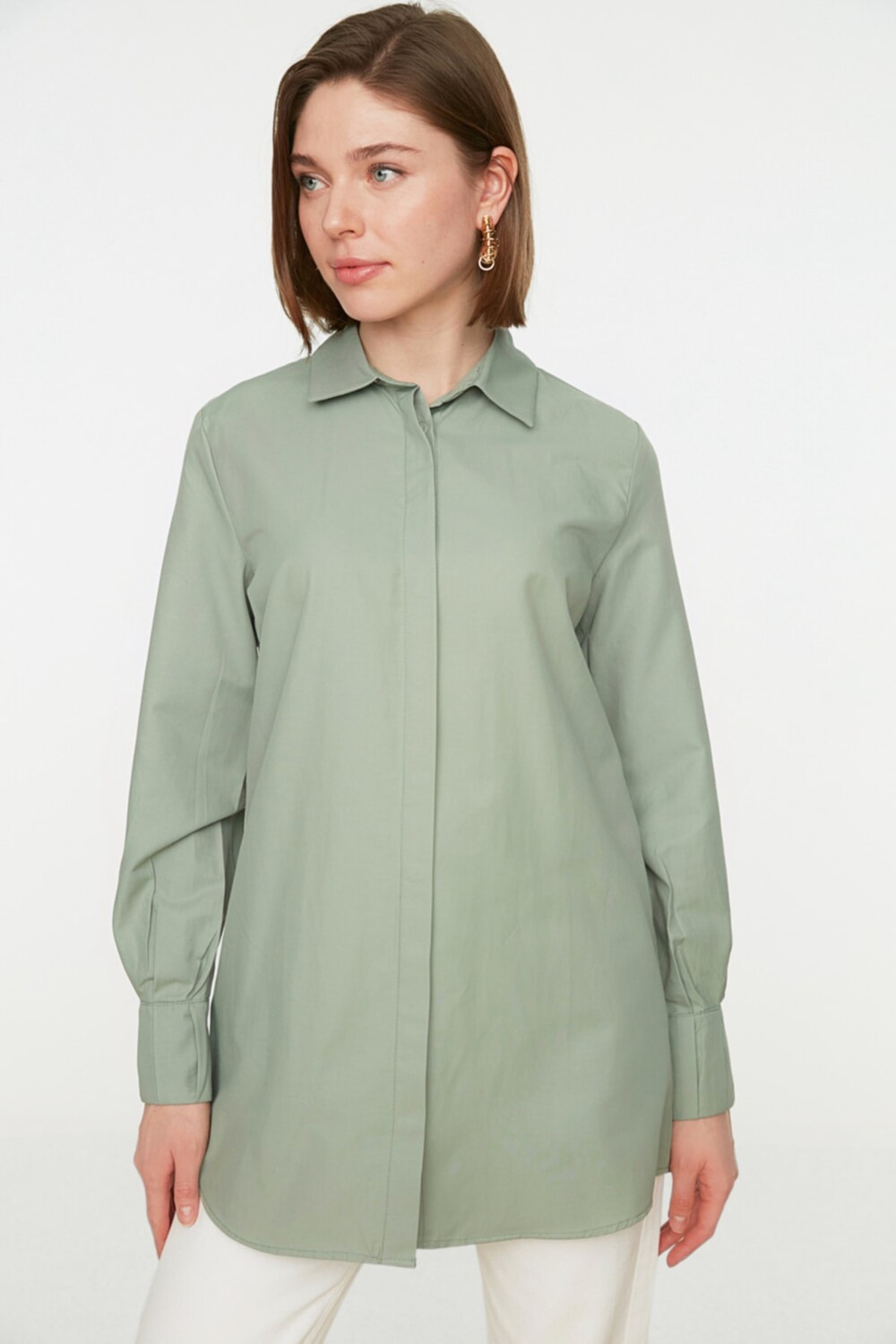 

Рубашка – зеленая – стандартного кроя Trendyol Modest, зеленый