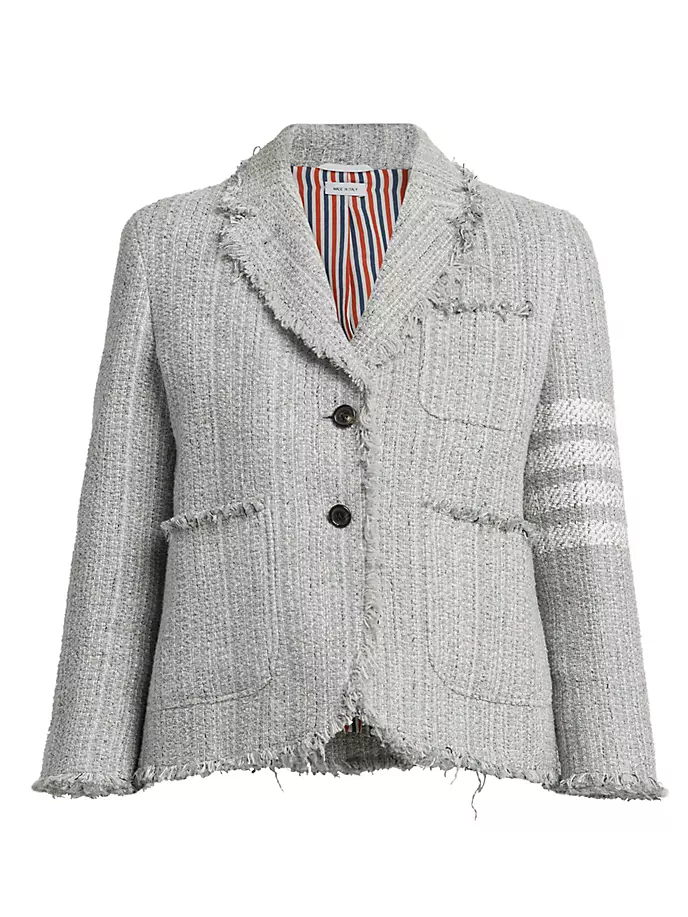 

Укороченный твидовый жакет-мешок Thom Browne, серый