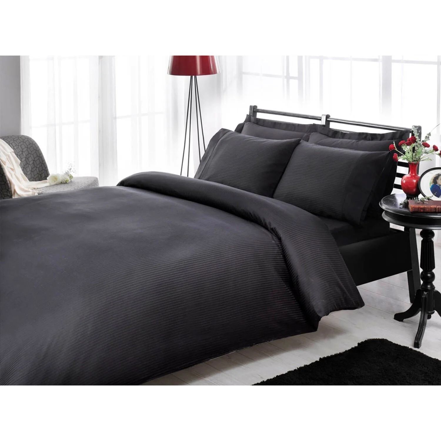 Комплект постельного белья Tac Stripe Premium Basic, черный amber siyah cilt örgülü terlik