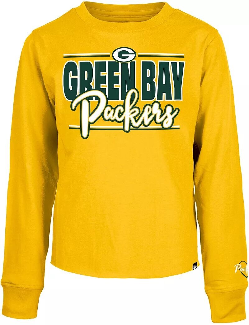 

Детская футболка New Era Little Kids Green Bay Packers с длинными рукавами и надписью золотистого цвета