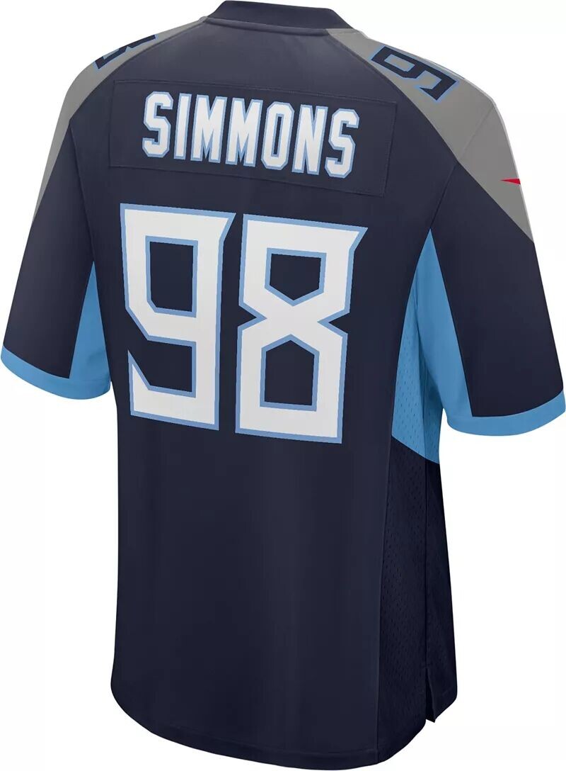 

Мужская футболка Nike Tennessee Titans Justin Simmons #98 темно-синего цвета