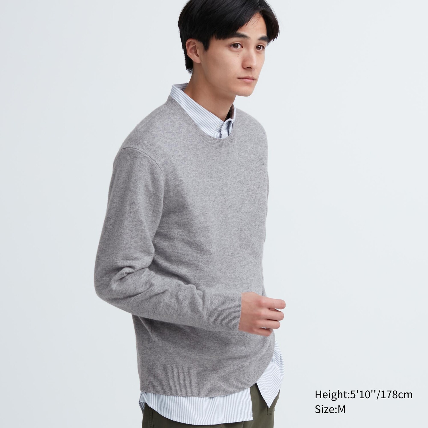 

Свитер Uniqlo мужской из кашемира с круглым вырезом, серый