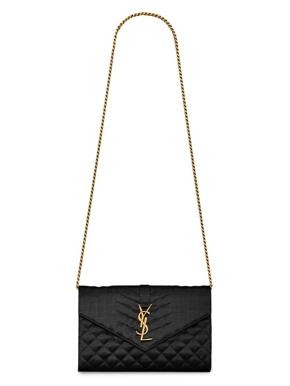 

Кошелек-конверт с цепочкой из атласа Mix Matelasse Saint Laurent, черный