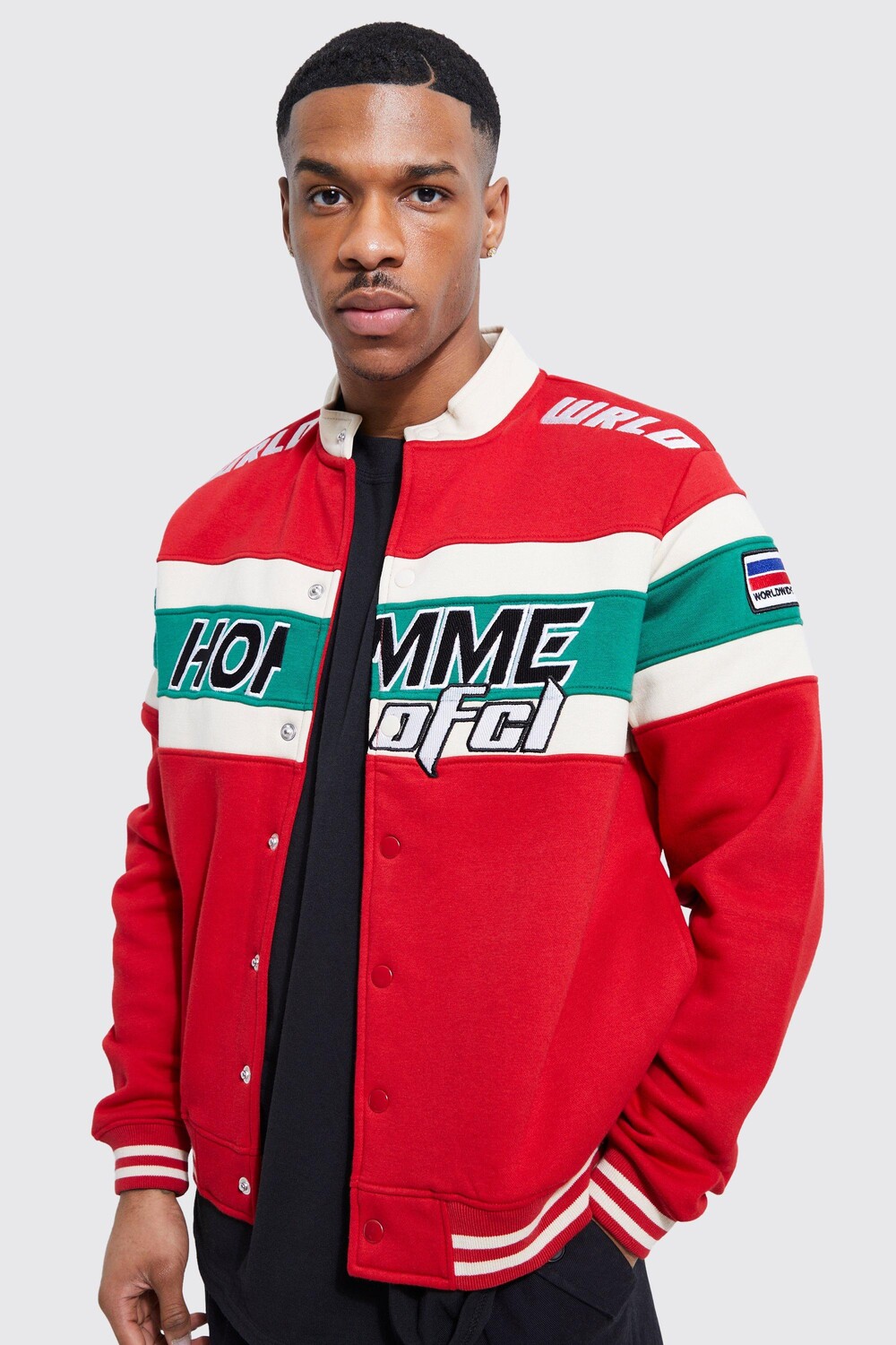 

Мотокуртка из джерси с аппликациями boxy homme Boohoo, красный
