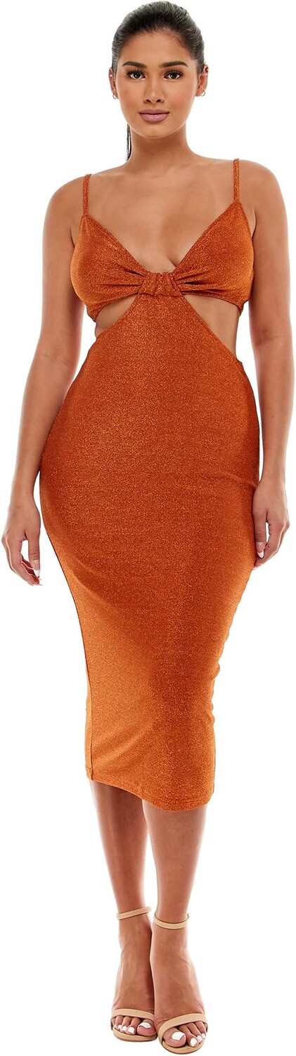 

Платье с люрексом с боковым вырезом Bebe, цвет Amberglow Metallic
