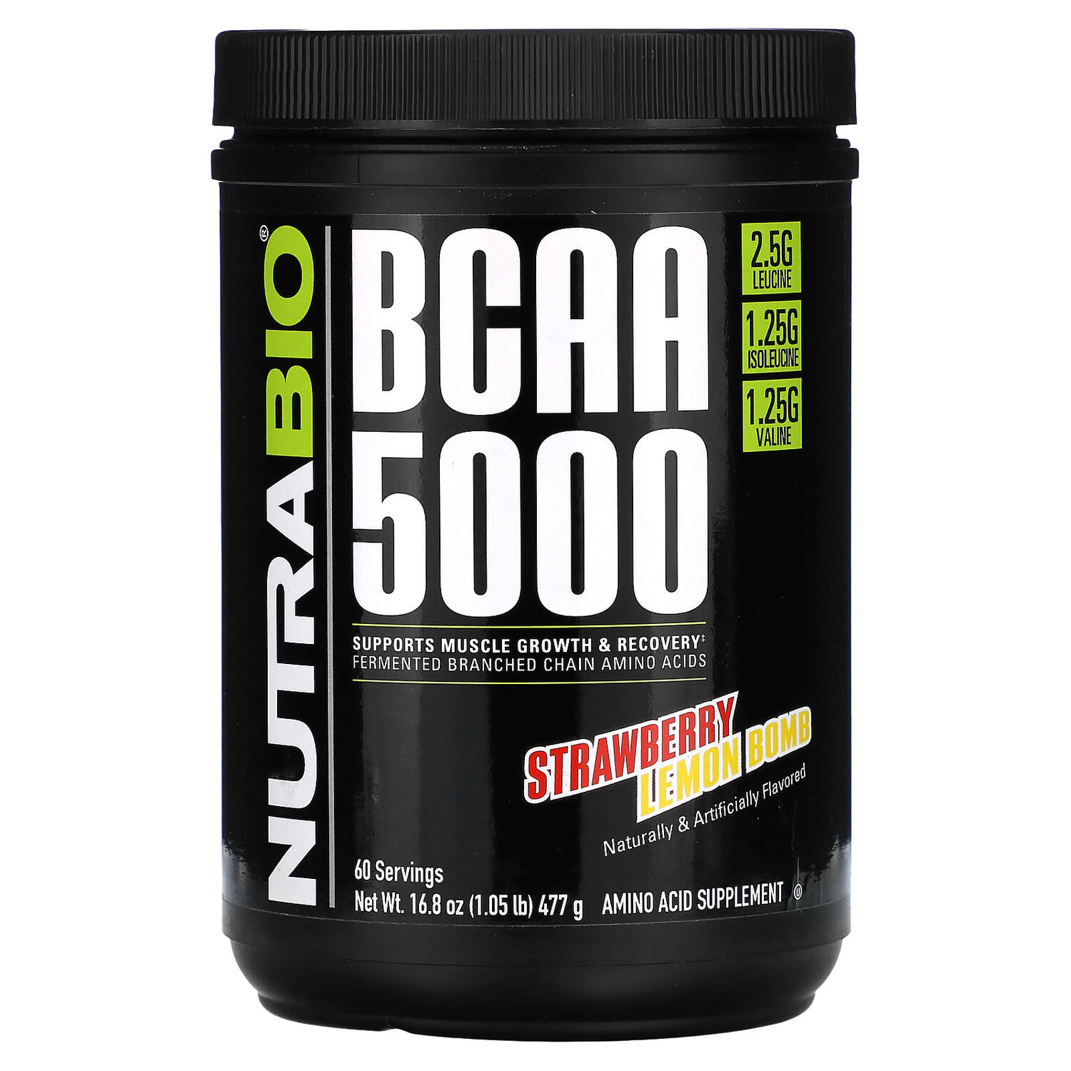 

BCAA 5000, клубнично-лимонная бомба, 477 г (1,05 фунта), NutraBio