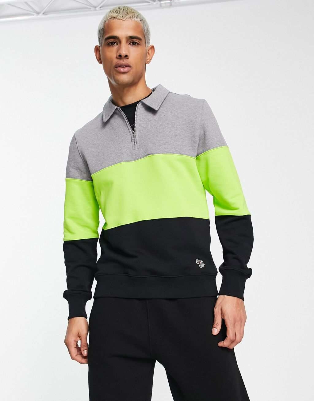 

Серый свитшот с воротником и молнией 1/4 в полоску PS Paul Smith