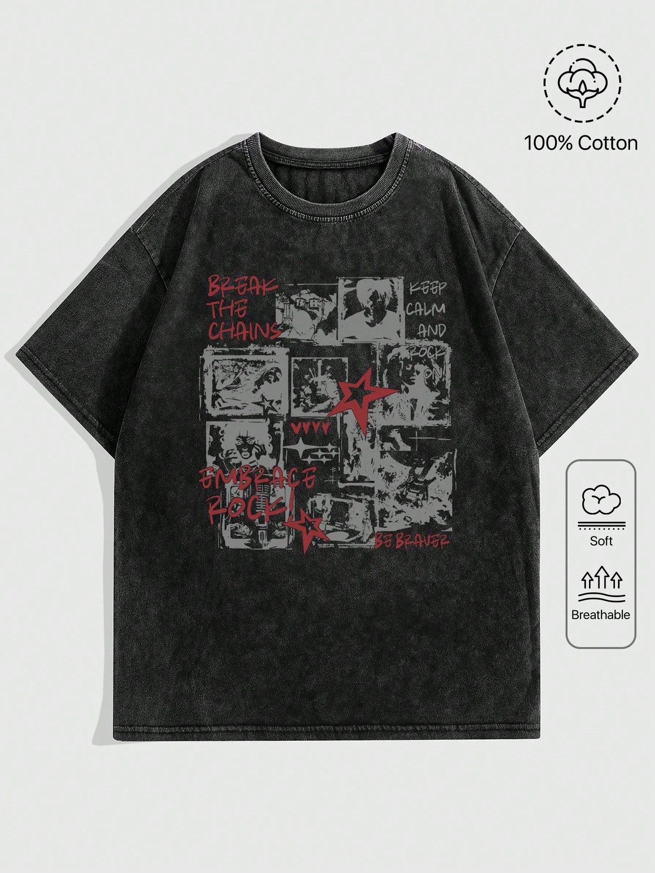 Мужская футболка ROMWE Grunge Punk с принтом персонажей и букв, черный