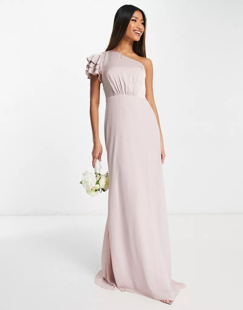Розовое платье макси на одно плечо TFNC Bridesmaid