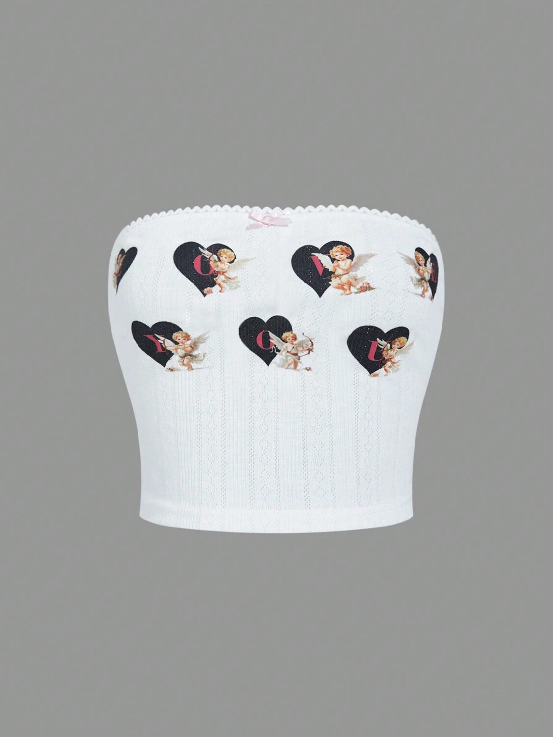 

SHEIN Топ без бретелек Qutie, форма сердца, прозрачный узор, белый цвет