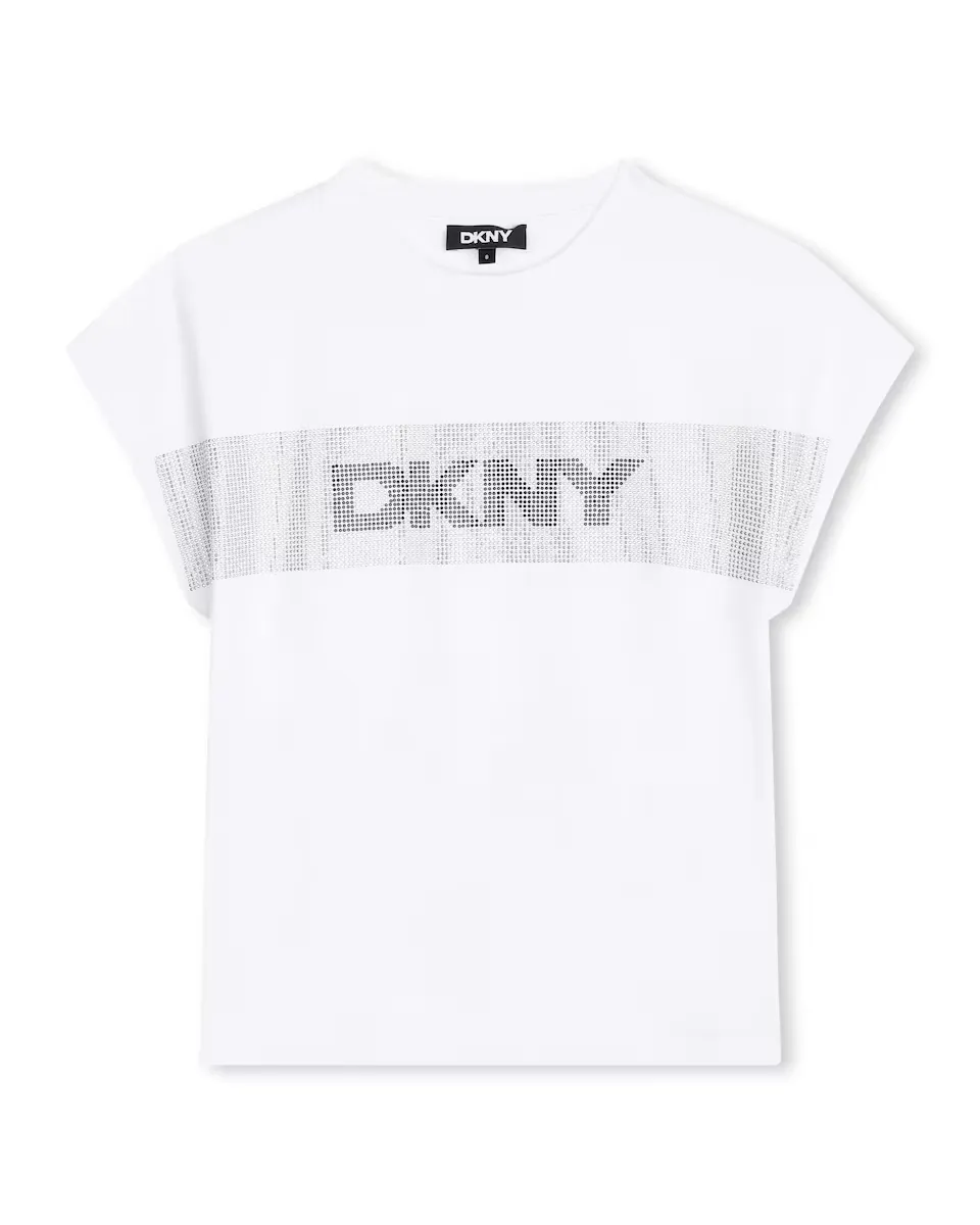 Хлопковая футболка для девочки со стразами DKNY, белый