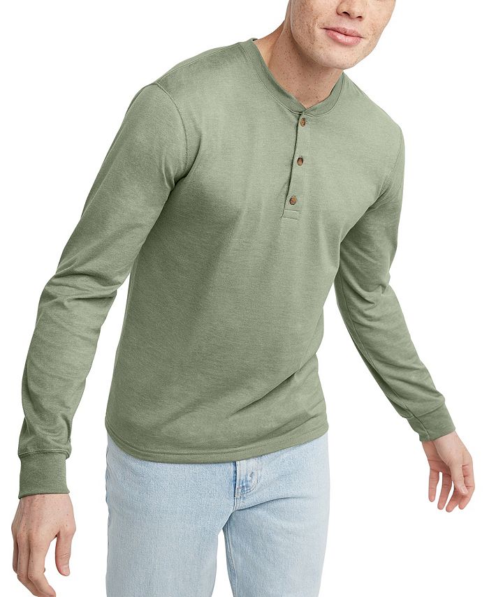 Мужская оригинальная хлопковая футболка с длинными рукавами на пуговицах Hanes, цвет Equilibrium Green мужская оригинальная хлопковая футболка с длинными рукавами на пуговицах hanes белый
