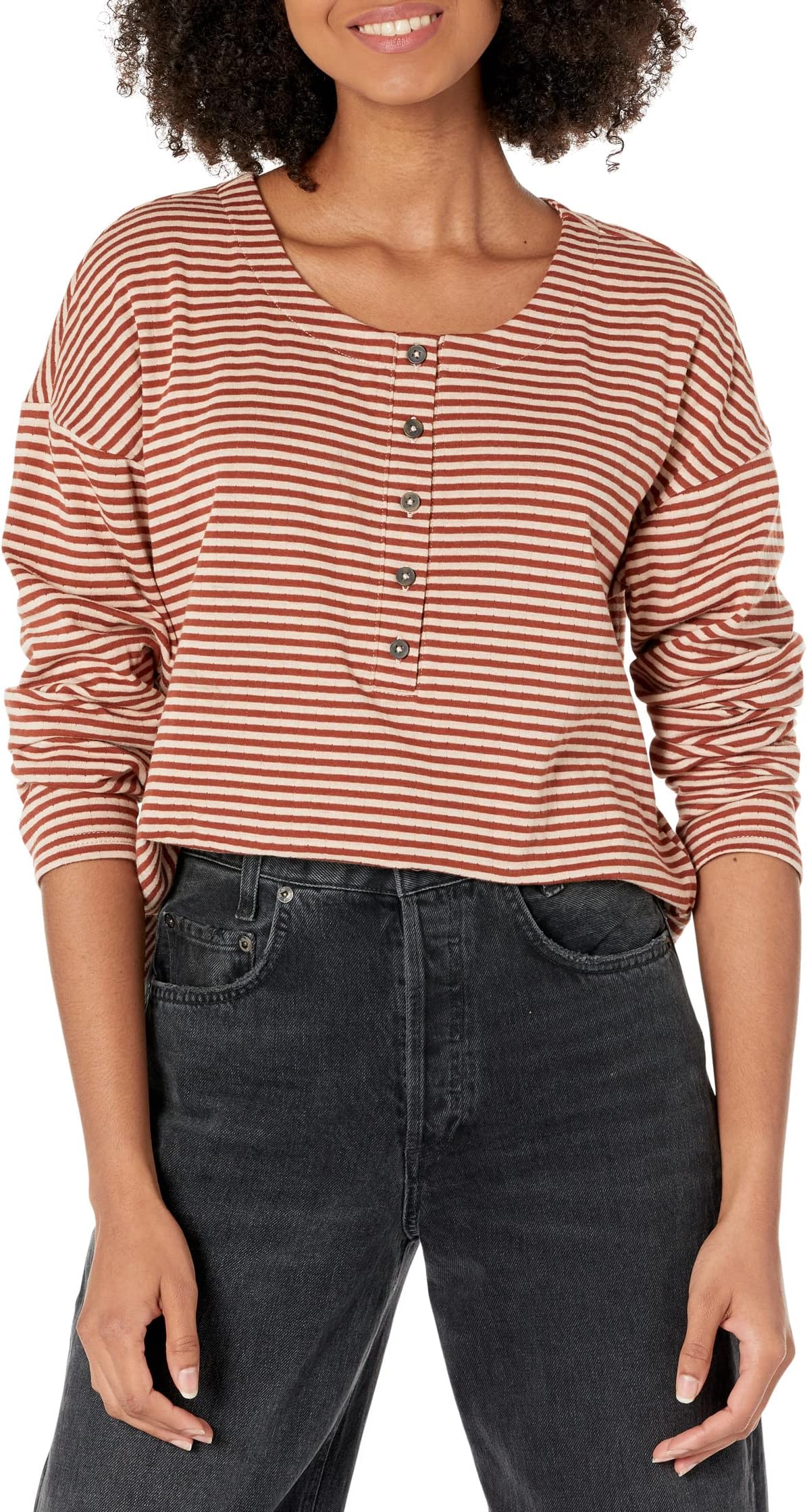 

Футболка Hopscotch Henley в полоску с двойным лицом Madewell, цвет Dusty Redwood