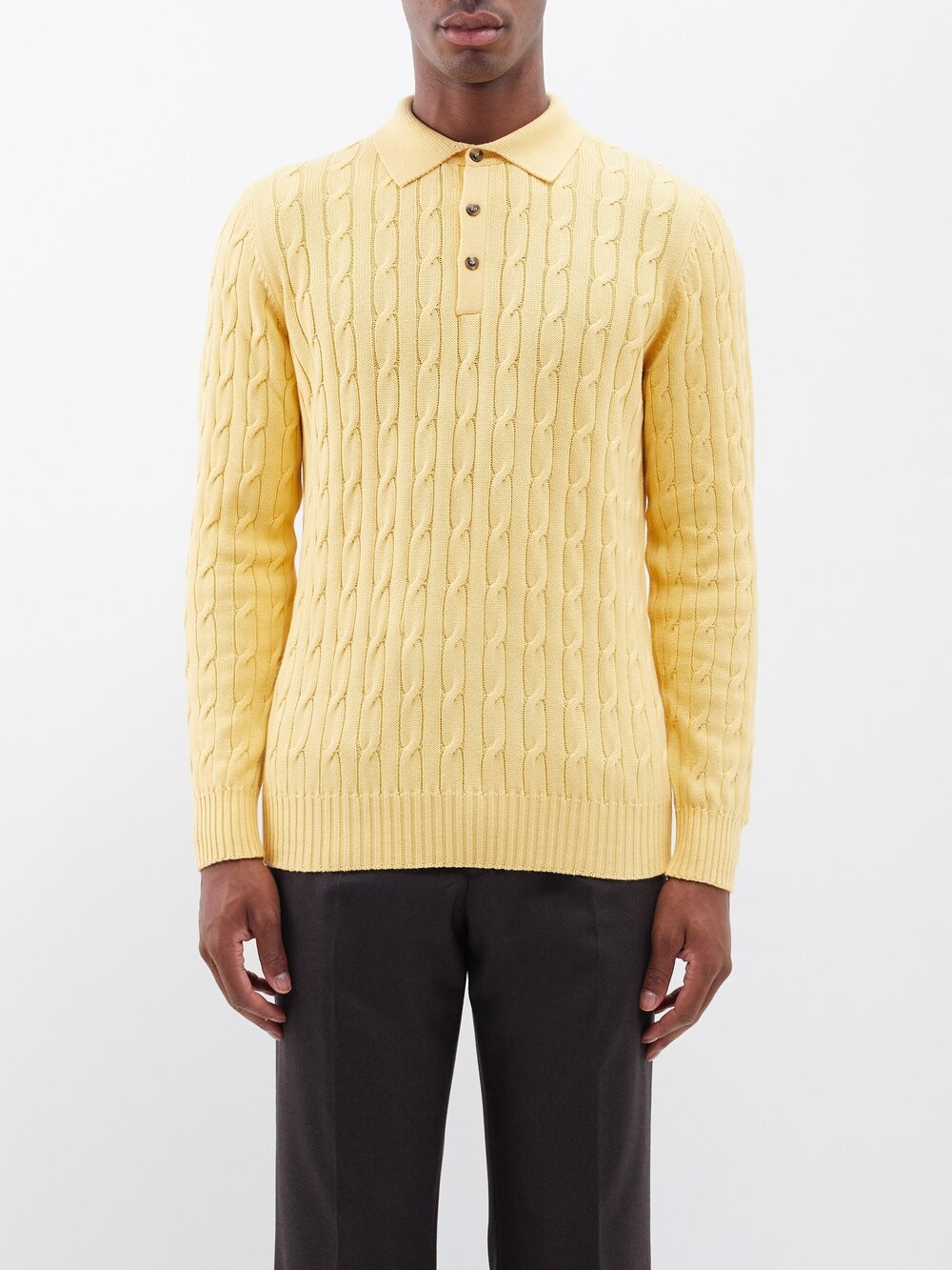 

Хлопковая рубашка-поло косой вязки Ghiaia Cashmere, желтый