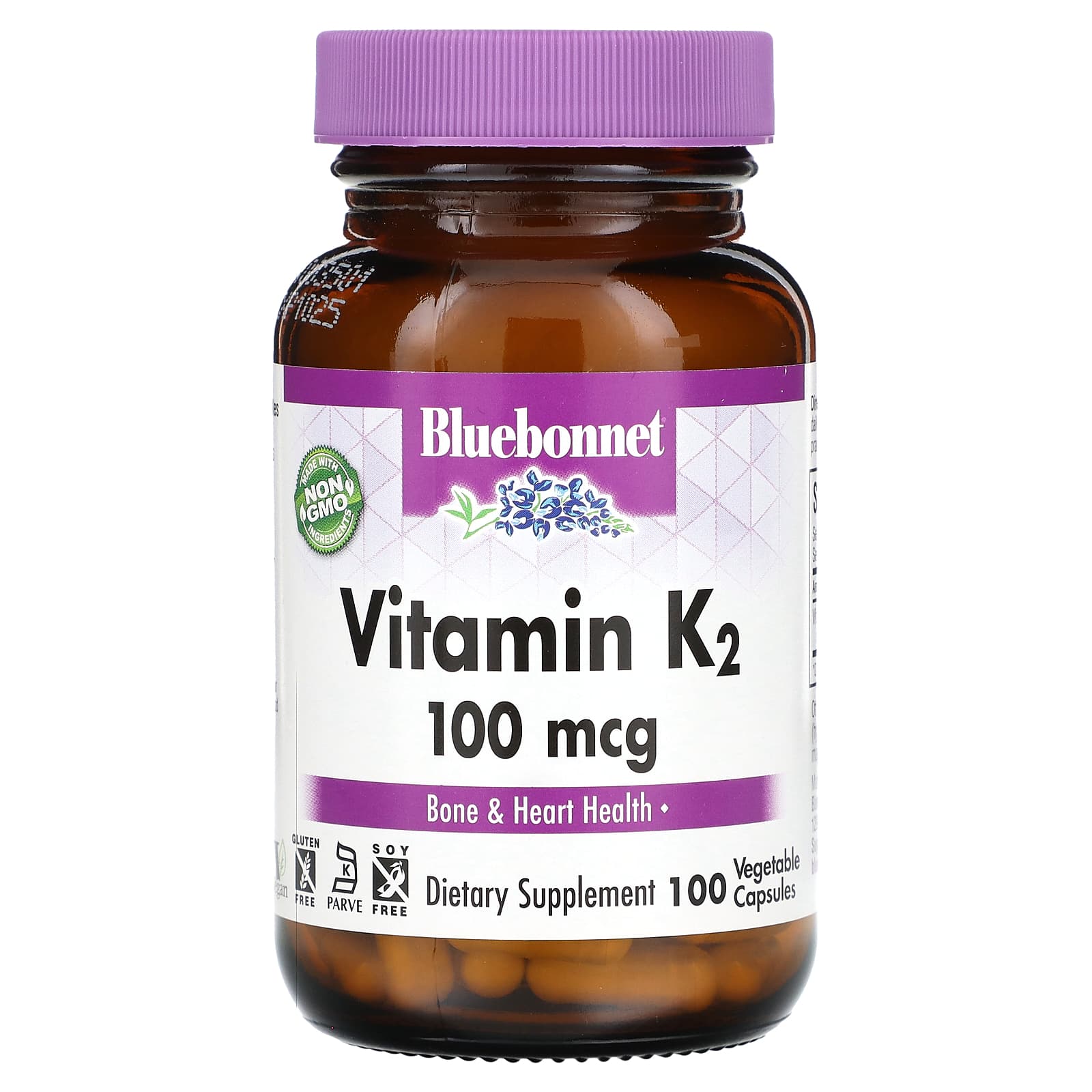 

Витамин K2, 100 мкг, 100 растительных капсул, Bluebonnet Nutrition