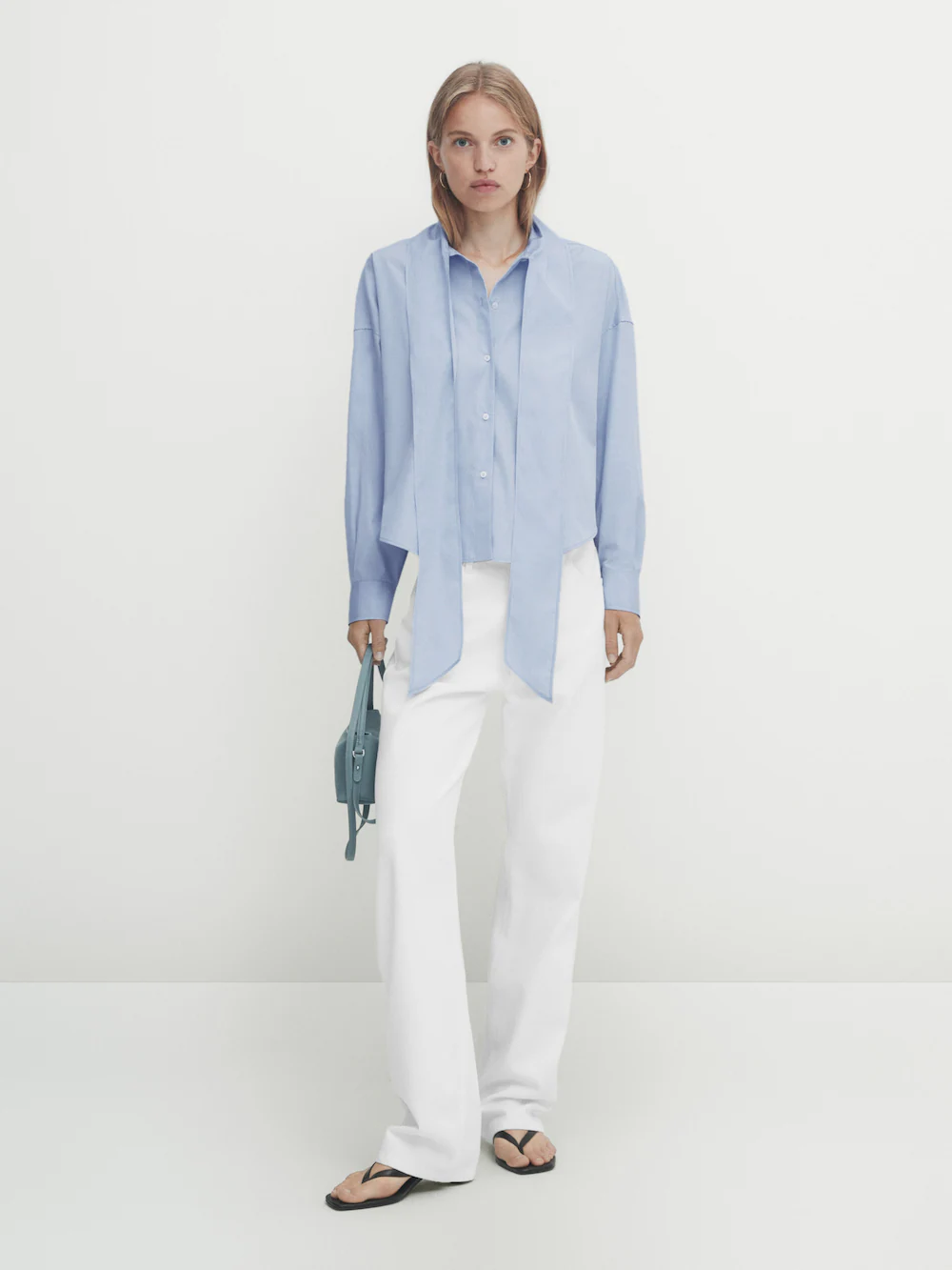 

Рубашка из хлопка в полоску с галстуком Massimo Dutti, синий