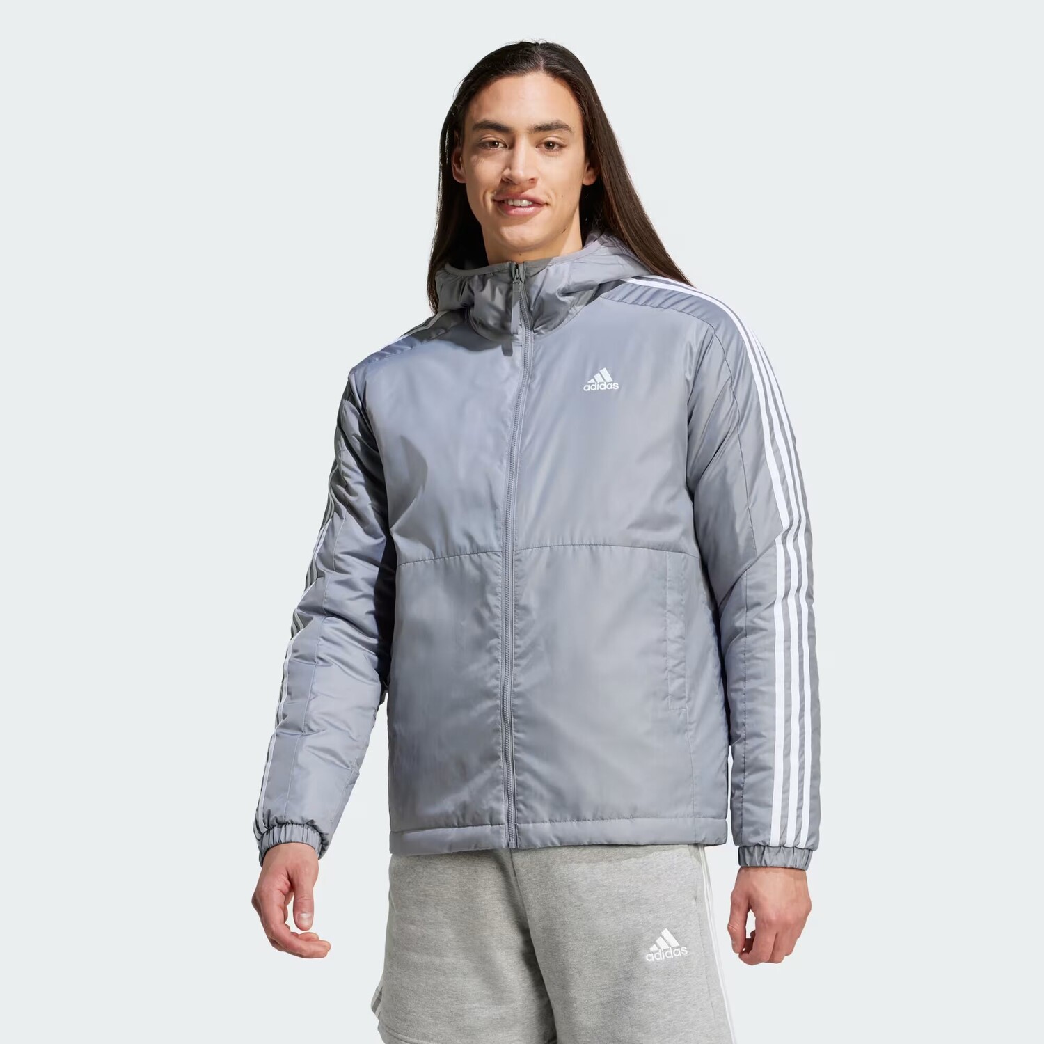 

Утепленная куртка с капюшоном и 3 полосками Essentials Adidas, цвет Grey