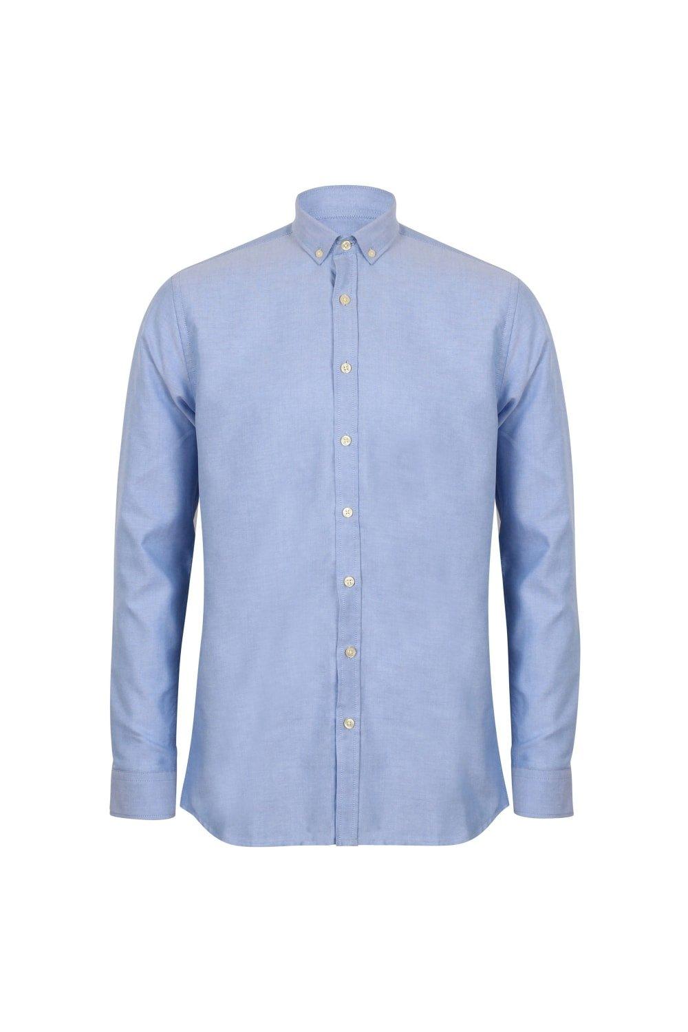 Современная оксфордская рубашка с длинными рукавами Henbury, синий кофта zarina на пуговицах в горох 42 размер