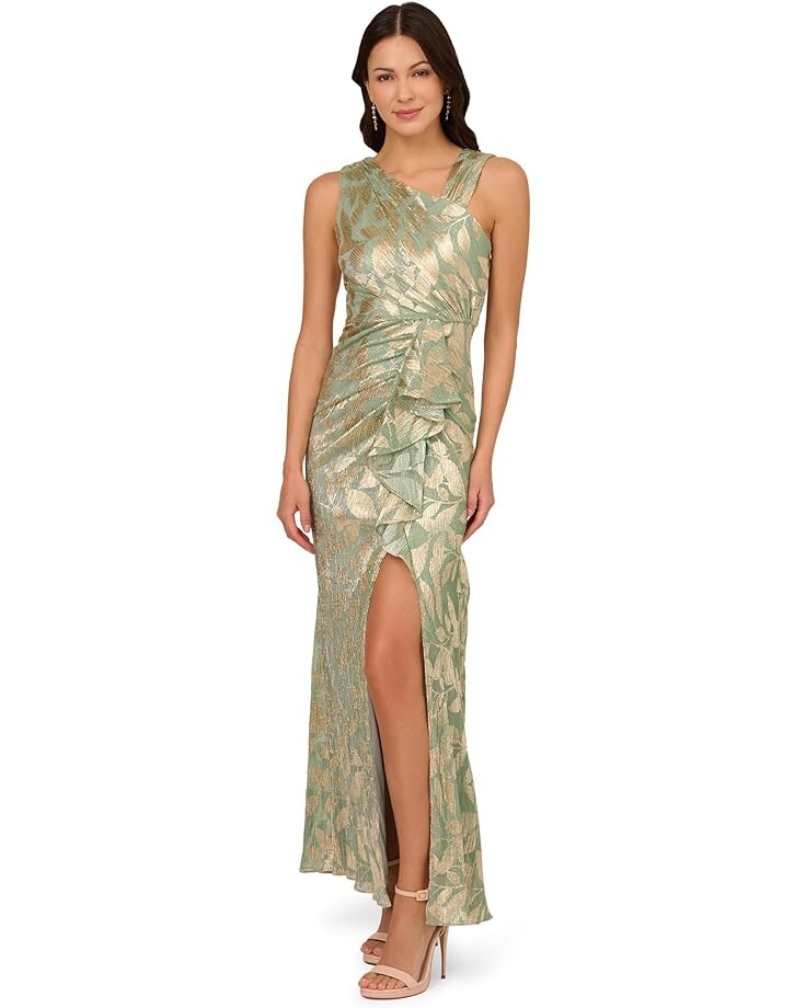

Платье Adrianna Papell Foil Asymmetric Gown, цвет Sage/Gold