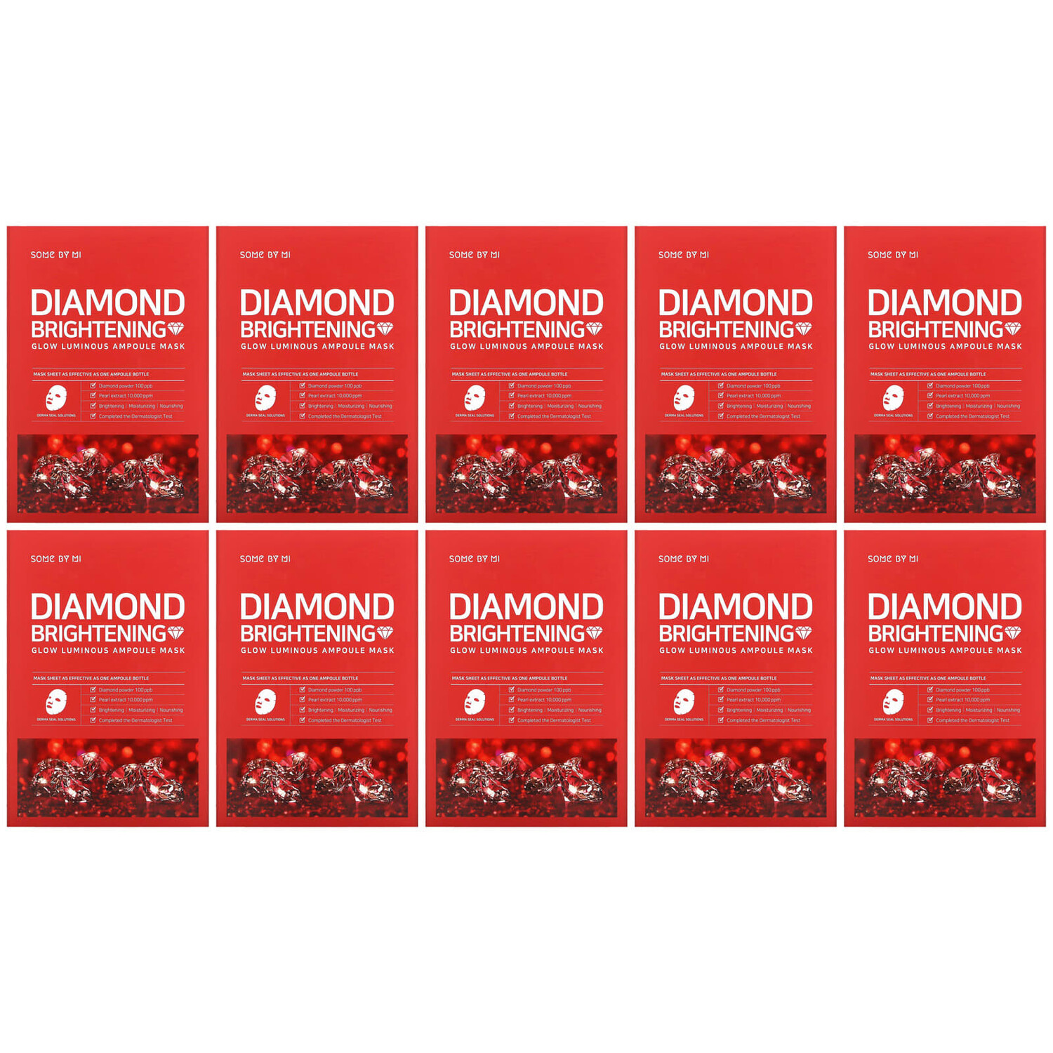 

Diamond Brightening, тканевая маска с жемчужной пудрой для сияния кожи, 10 шт. по 25 мл, SOME BY MI