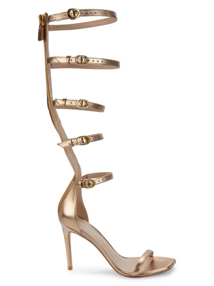 

Нудистские сандалии-гладиаторы до колена с изгибом Stuart Weitzman, золото